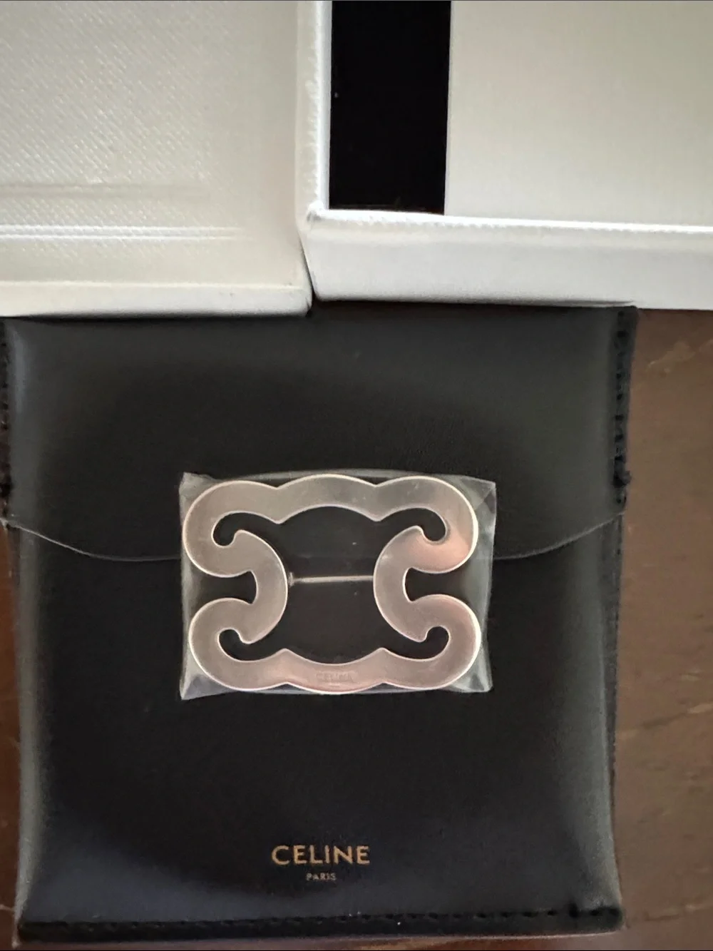 Celine Black Leather Card Holder with Silver Triomphe Plaque